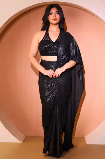 Black net saree