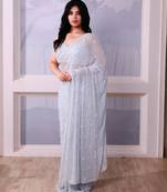 Blue embroidered georgette saree