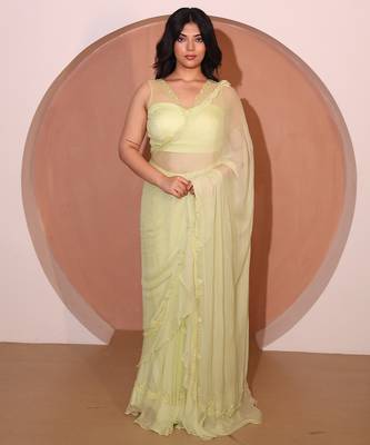 Green chiffon saree 1