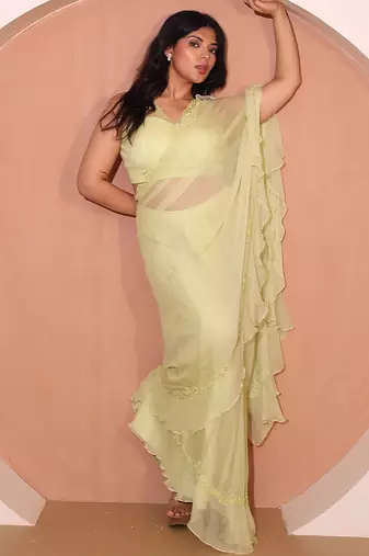 Green chiffon saree