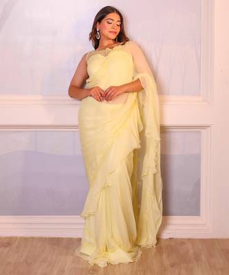 Yellow chiffon saree 2