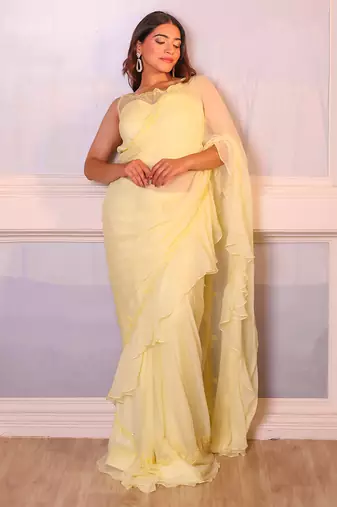Yellow chiffon saree