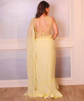 Yellow chiffon saree 3