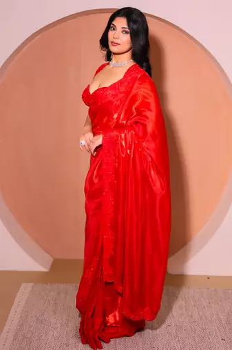 Red organza saree