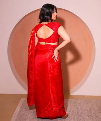 Red organza saree 3