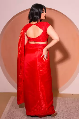 Red organza saree