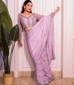 Lavender Embroidered net saree