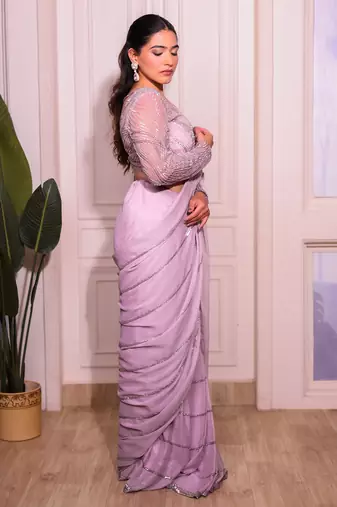 Lavender Embroidered net saree