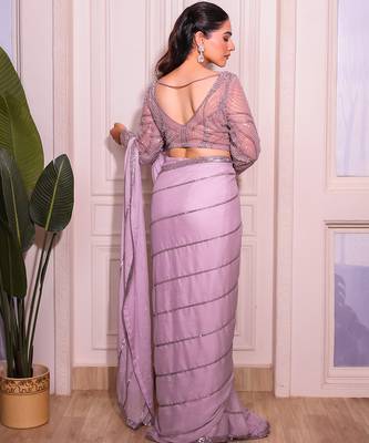 Lavender Embroidered net saree 3