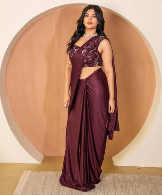 Burgundy lycra saree 1