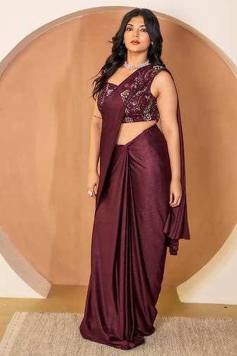Burgundy lycra saree
