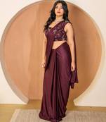 Burgundy lycra saree