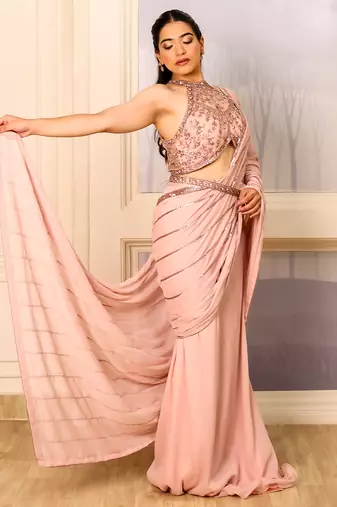 Pink net saree