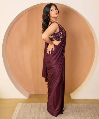 Burgundy lycra saree 2