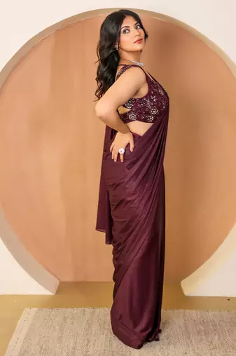 Burgundy lycra saree