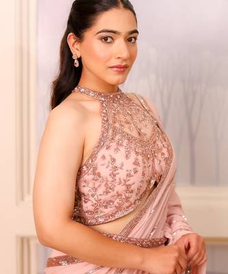 Pink net saree 5