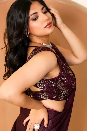 Burgundy lycra saree