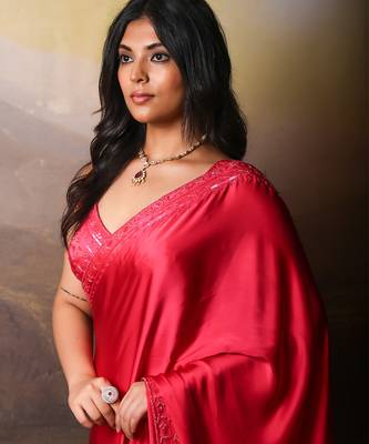 Pink georgette saree 1