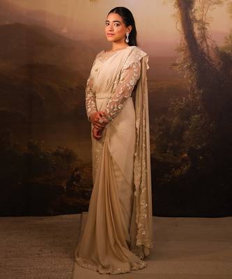 Ivory embroidered net saree 1