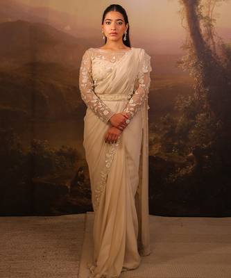 Ivory embroidered net saree 2