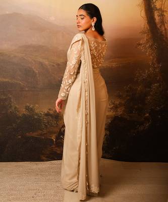 Ivory embroidered net saree 3