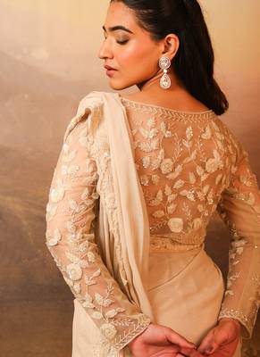 Ivory embroidered net saree 4