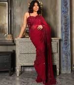 Pink embroidered georgette saree