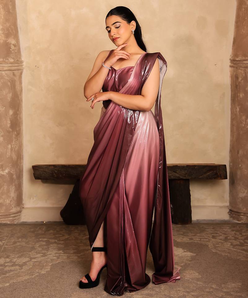 Pink Ombre satin saree