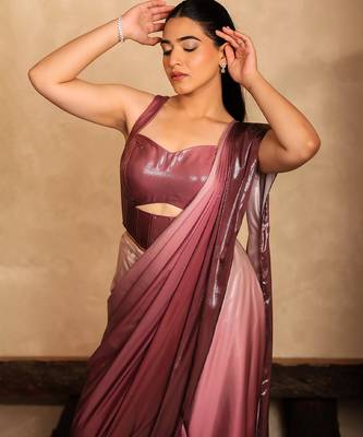 Pink Ombre satin saree 2
