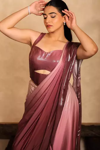 Pink Ombre satin saree