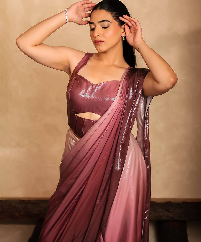 Pink Ombre satin saree