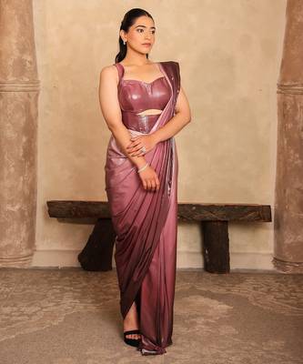 Pink Ombre satin saree 5