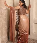 Brown satin saree
