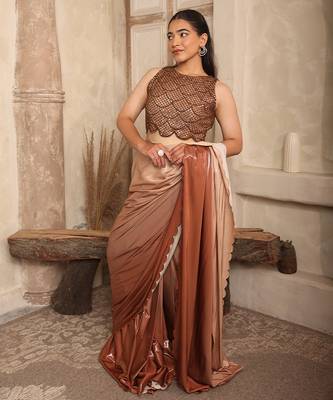 Brown satin saree 4