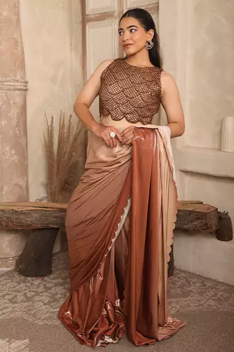 Brown satin saree