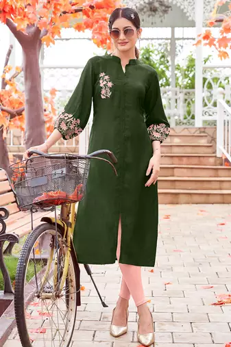 Women Embroidered & Rayon Straight Kurti