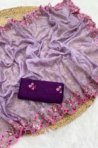 Lavnder Color Party Wear Soft Organza Saree