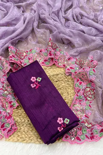 Lavnder Color Party Wear Soft Organza Saree