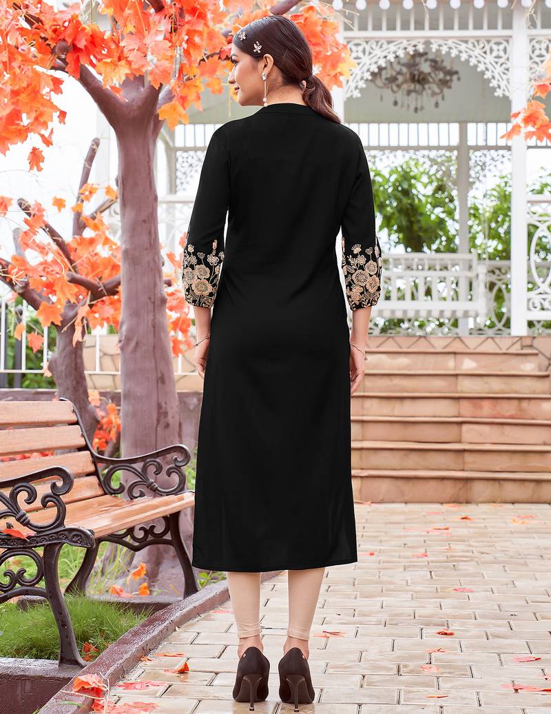 Women Embroidered & Rayon Straight Kurti