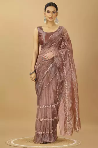 Gorgeous Twill Net Embroidred Saree With Unstitched Blouse Piece