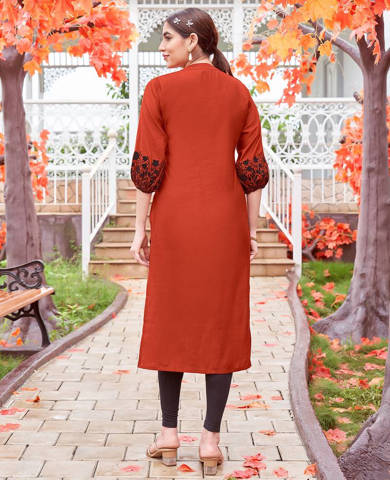 Women Embroidered & Rayon Straight Kurti