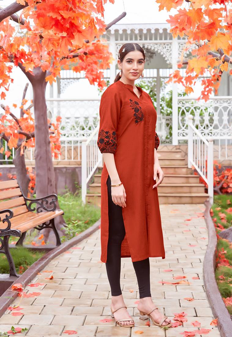 Women Embroidered & Rayon Straight Kurti