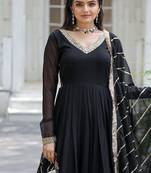 Faux Blooming Sequins Embroidered Gown with Dupatta     Black | 56" Length