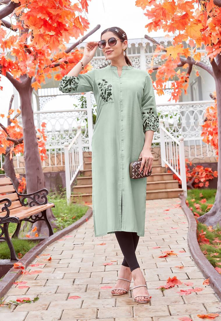 Women Embroidered & Rayon Straight Kurti