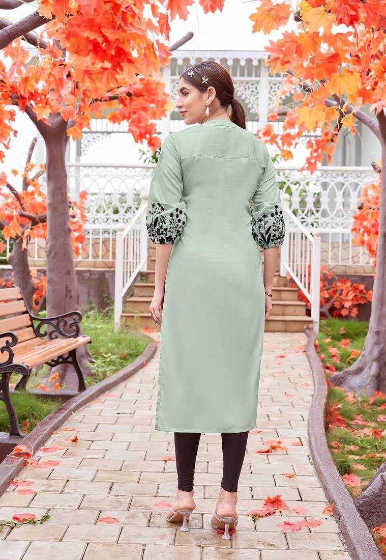 Women Embroidered & Rayon Straight Kurti