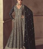 Brown chinon silk embroidered designer anarkali suit