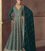 Rama green chinon silk embroidered designer anarkali suit