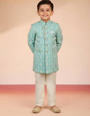 aqua silk blend indowestern set  1