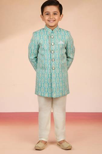 aqua silk blend indowestern set 