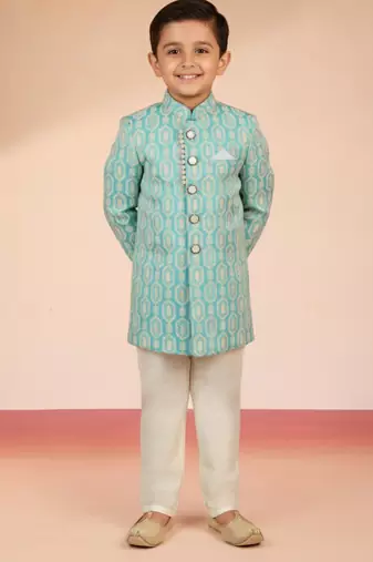 aqua silk blend indowestern set 